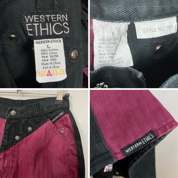 Vintage Western Ethics Jeans Vest Top Pants Country Maroon Black Women Two Tone - Picture 5 of 16